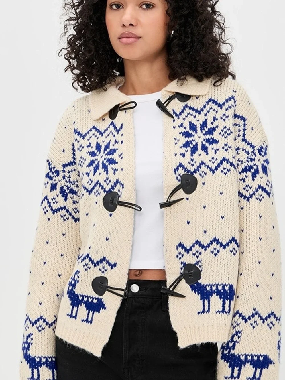 Bailey Rose Women's Fair Isle Reindeer Toggle Knit Collared Cardigan Small NWT - Picture 3 of 16